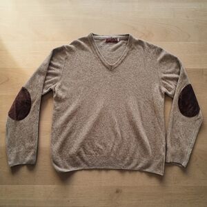 Strada Beige Cashmere Wool Blend V-Neck Sweater w/ Velvet Made In Italy 🇮🇹
